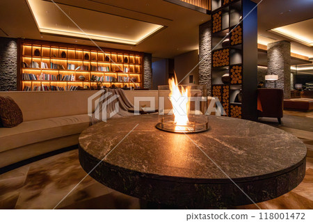 Lobby lounge at night at the Ritz-Carlton Reserve, Higashiyama Niseko Village, a resort hotel in Niseko, Hokkaido Lobby lounge at night at the Ritz-Carlton Reserve, Higashiyama Niseko Village, a resort hotel in Niseko, Hokkaido 118001472