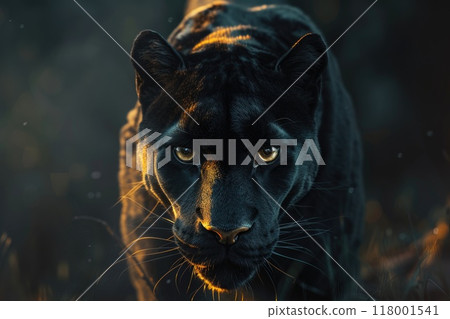 Front view of Panther on dark background. 118001541