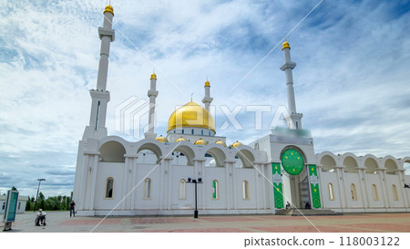 Exterior of the Nur Astana mosque timelapse hyperlapse in Astana, Kazakhstan. 118003122