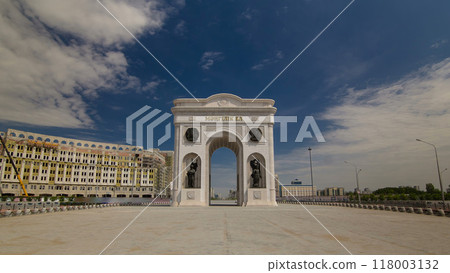 Triumphal arch timelapse hyperlapse and the central part of the city in Astana, Kazakhstan. 118003132