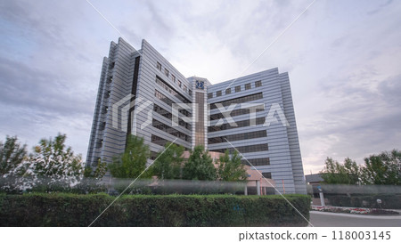 Modern buildings in city Atyrau timelapse hyperlapse. 118003145