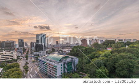 Sunset over Old Hill Street Police Station historic building in Singapore timelapse. 118003180