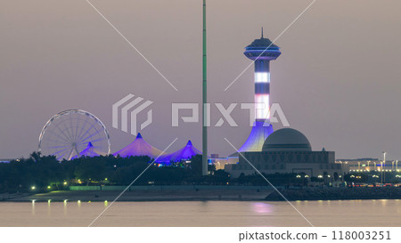 Evening in Abu Dhabi with Marina Island day to night timelapse 118003251