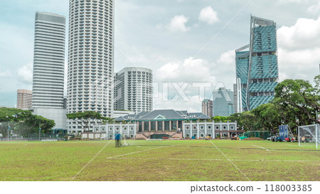 Skyline with Singapore Recreation Club and skyscrapers on background timelapse hyperlapse 118003385