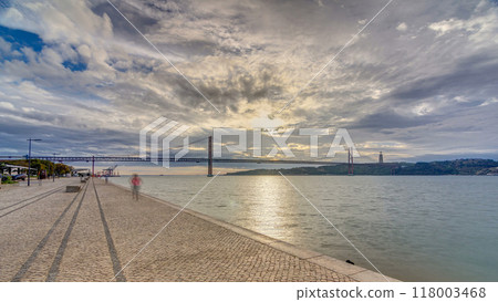 Lisbon city sunrise with April 25 bridge timelapse Lisbon city sunrise with April 25 bridge timelapse 118003468