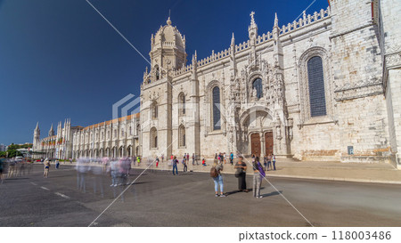 Hieronymites Monastery located in the Belem district of Lisbon timelapse hyperlapse, Portugal. 118003486