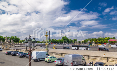 Fontaines de la Concorde and Luxor Obelisk at the center of Place de la Concorde timelapse hyperlapse in Paris, France. Fontaines de la Concorde and Luxor Obelisk at the center of Place de la Concorde timelapse hyperlapse in Paris, France. 118003542