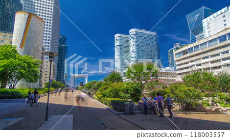 Skyscrapers of La Defense timelapse hyperlapse - Modern business and residential area in the near suburbs of Paris, France. 118003557