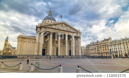 National pantheon building timelapse hyperlapse, front view with street and people. Paris, France National pantheon building timelapse hyperlapse, front view with street and people. Paris, France 118003570