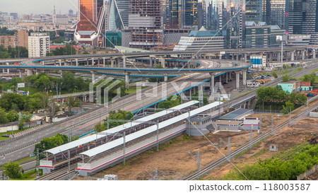 Small Ring of the Moscow Railways timelapse in Moscow, Russia. Shelepikha Station 118003587