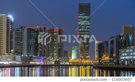 Dubai business bay towers night timelapse 118003607
