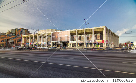 Timelapse hyperlapse of the facade and entrance to the Moscow Youth Palace during winter. Timelapse hyperlapse of the facade and entrance to the Moscow Youth Palace during winter. 118003639
