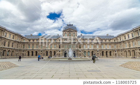 inner yard of museum with fountain timelapse hyperlapse. Paris, France 118003725