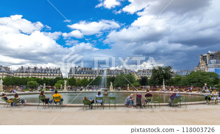 People relaxing in Tuileries Palace open air park near museum timelapse hyperlapse. Paris, France People relaxing in Tuileries Palace open air park near museum timelapse hyperlapse. Paris, France 118003726