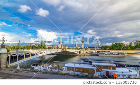 Bridge of Alexandre III spanning the river Seine timelapse hyperlapse. Paris. France. 118003736
