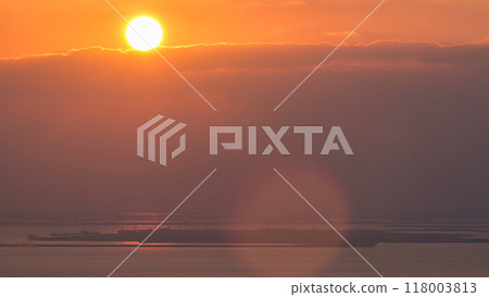 Sunset timelapse from the top of skyscraper in JLT near Dubai Marina, United Arab Emirates. 118003813