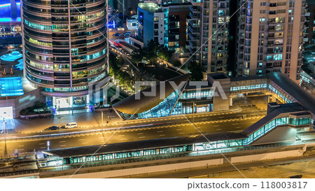 Aerial top view at night timelapse of Dubai Marina in Dubai, UAE Aerial top view at night timelapse of Dubai Marina in Dubai, UAE 118003817