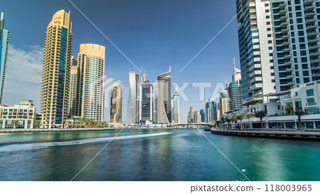 Dubai Marina towers and canal in Dubai timelapse hyperlapse Dubai Marina towers and canal in Dubai timelapse hyperlapse 118003965