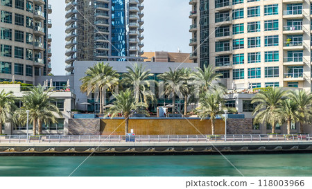 Dubai Marina towers and waterfall in Dubai timelapse hyperlapse Dubai Marina towers and waterfall in Dubai timelapse hyperlapse 118003966