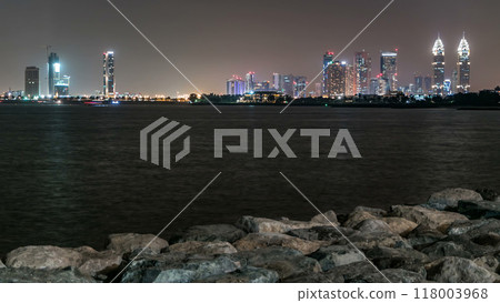 Dubai Internet City district panorama with towers timelapse. 118003968