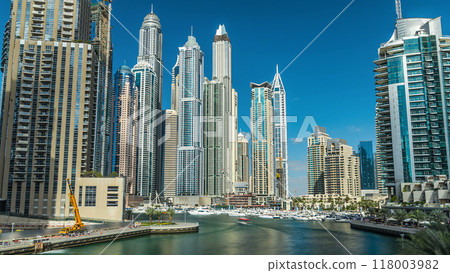 Dubai Marina towers and canal in Dubai timelapse hyperlapse Dubai Marina towers and canal in Dubai timelapse hyperlapse 118003982