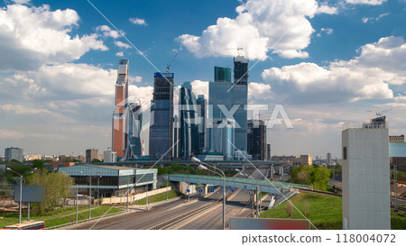 Skyscrapers International Business Center City at cloudy day timelapse hyperlapse, Moscow, Russia 118004072