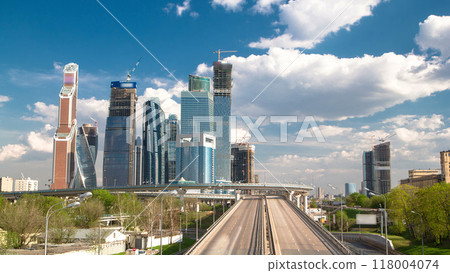 Modern Skyscrapers International Business Center City at cloudy day timelapse hyperlapse, Moscow, Russia 118004074