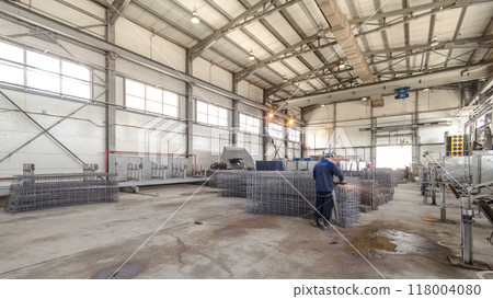 Construction works with circular abrasive cutoff saw angle grinding machine and sparkles timelapse 118004080