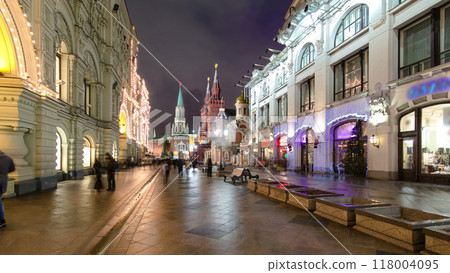 Winter view of Nikolskaya street timelapse hyperlapse in Moscow,Russia. Winter view of Nikolskaya street timelapse hyperlapse in Moscow,Russia. 118004095