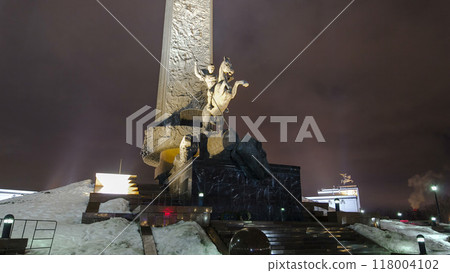 George the Victorious monument in Victory park architectural ensemble, timelapse hyperlapse in Moscow, Russia George the Victorious monument in Victory park architectural ensemble, timelapse hyperlapse in Moscow, Russia 118004102