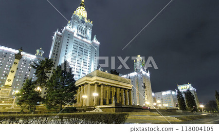The Main Building Of Moscow State University On Sparrow Hills At Winter timelapse hyperlapse at Night The Main Building Of Moscow State University On Sparrow Hills At Winter timelapse hyperlapse at Night 118004105