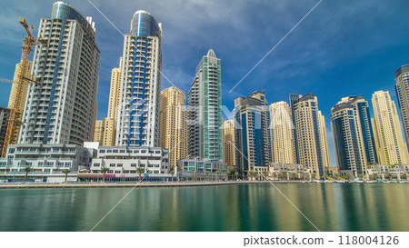 Dubai Marina towers in Dubai at day time timelapse hyperlapse 118004126