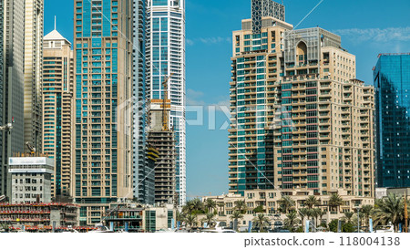 Dubai Marina towers in Dubai at day time timelapse 118004138