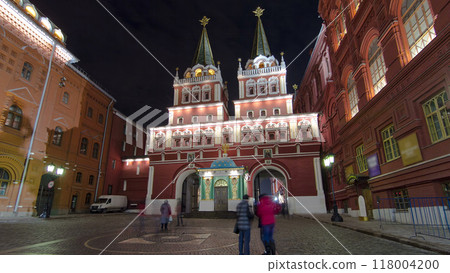 Tourists walk on Red Square near the branch of the Historical Museum and the zero kilometer in Moscow. timelapse hyperlapse Tourists walk on Red Square near the branch of the Historical Museum and the zero kilometer in Moscow. timelapse hyperlapse 118004200
