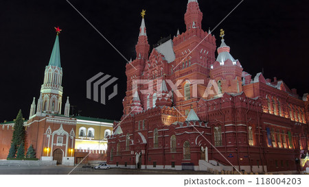 The State Historical Museum of Russia timelapse hyperlapse. Located between Red Square and Manege Square in Moscow 118004203