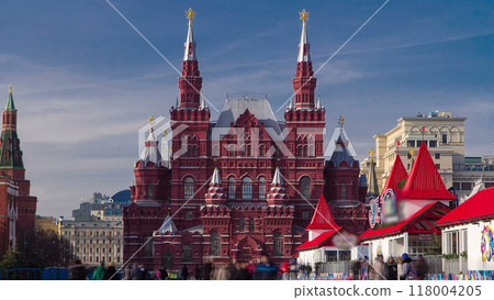 The State Historical Museum of Russia timelapse hyperlapse. Located between Red Square and Manege Square in Moscow 118004205