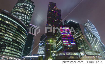 Skyscrapers International Business Center City night timelapse hyperlapse, Moscow, Russia 118004214