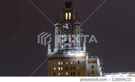 The Main Building Of Moscow State University On Sparrow Hills At Winter timelapse hyperlapse at Night The Main Building Of Moscow State University On Sparrow Hills At Winter timelapse hyperlapse at Night 118004221