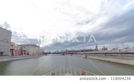Moscow River. River cruise ships on the Moscow river winter timelapse hyperlapse 118004230
