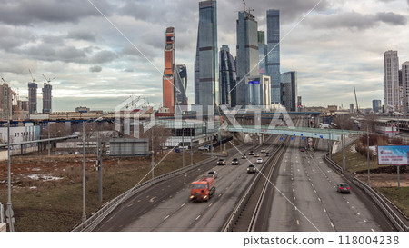 Moscow City business center skyscrapers office buildings and luxury apartments timelapse hyperlapse. 118004238