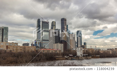 Moscow City business center skyscrapers office buildings and luxury apartments timelapse hyperlapse. 118004239
