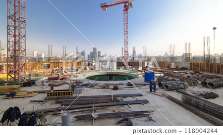 Construction site on which to build high-rise buildings timelapse hyperlapse Construction site on which to build high-rise buildings timelapse hyperlapse 118004244