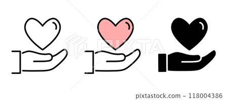 心和手的圖標集 118004386