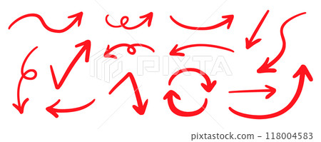 簡單的筆手寫箭頭設定向量紅色 簡單的筆手寫箭頭設定向量紅色 118004583