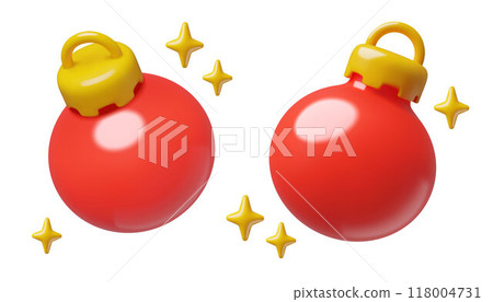 Red Christmas balls 3d realistic vector icons holiday three dimensional ornament emoji 118004731
