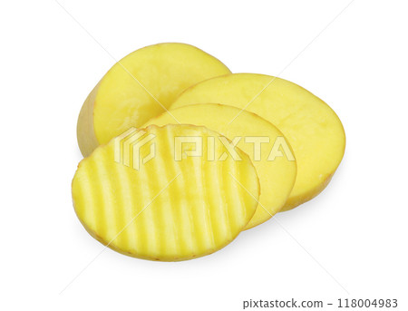 Sliced of Potato isolated on white background. 118004983