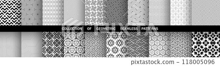 Geometric set of seamless black and white patterns. Simple vector graphics. Geometric set of seamless black and white patterns. Simple vector graphics. 118005096