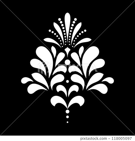 Damask graphic ornament. Floral design element. Black and white vector pattern. Damask graphic ornament. Floral design element. Black and white vector pattern. 118005097