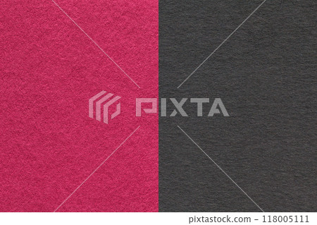 Texture craft wine and black paper background, half two colors, macro. Vintage viva magenta cardboard. Texture craft wine and black paper background, half two colors, macro. Vintage viva magenta cardboard. 118005111