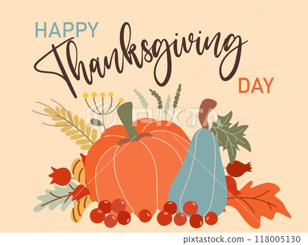 Happy Thanksgiving horizontal card with lettering 118005130